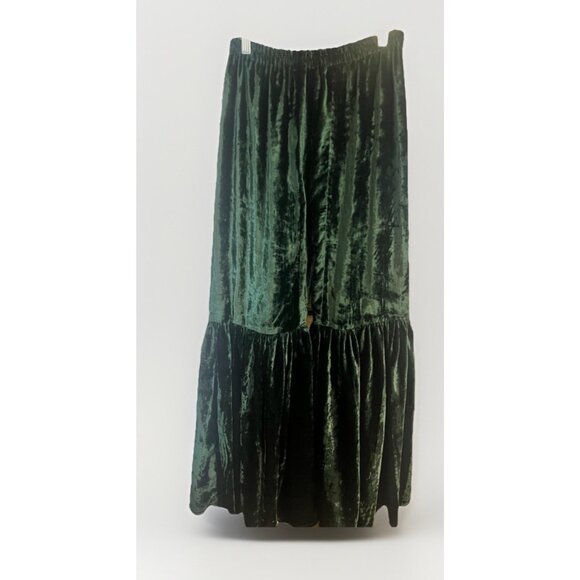 OOAK Green Velvet Hippie Flare Bell Ruffle Womens Pants Whimsigoth Fairy M/ L - Picture 2 of 9